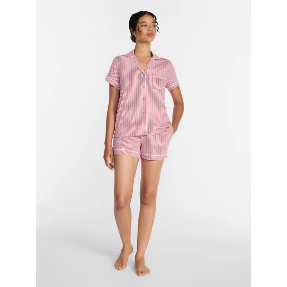Joyspun Women's Dreamy Soft Collection Notch Collar Top and Shorts Pajama Set, 2-Piece, Sizes XS-... | Walmart (US)