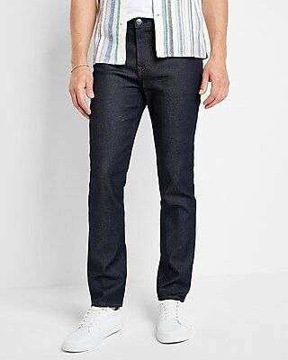 Relaxed Dark Wash Raw Rinse Stretch Jeans | Express
