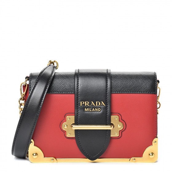 PRADA City Calfskin Saffiano Cahier Bag Fuoco Black | Fashionphile