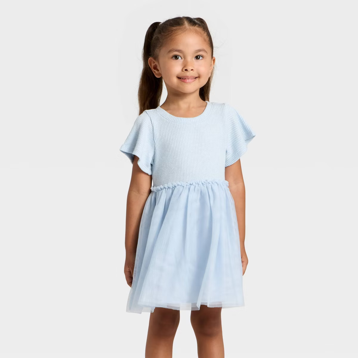 Toddler Girls' Short Sleeve Sparkle Ribbed Tulle Dress - Cat & Jack™ Blue 2T | Target