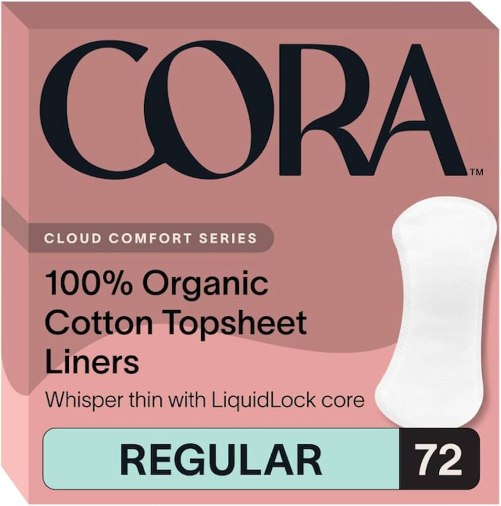 Cora 100% Organic Cotton Topsheet Period Liners (72 Regular Period Liners) | Amazon (US)