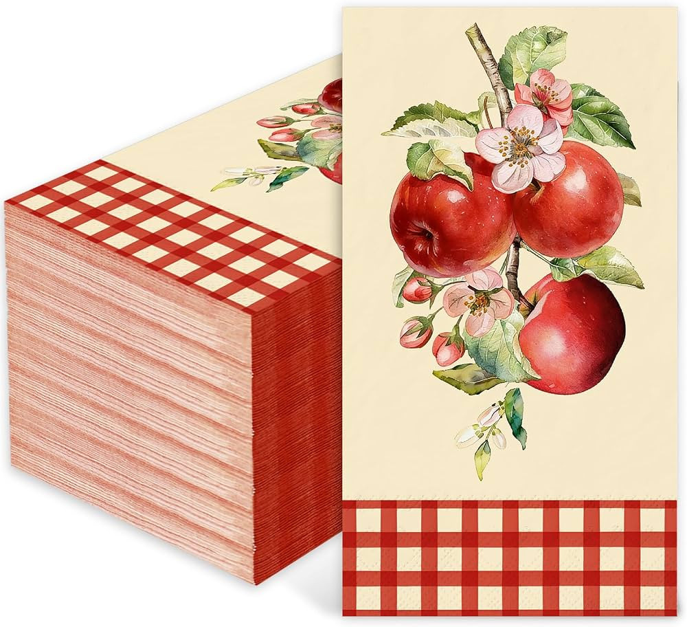 Whaline 50 Pcs Fall Thanksgiving Apples Guest Napkins Vintage Autumn Disposable Paper Napkins Red... | Amazon (US)