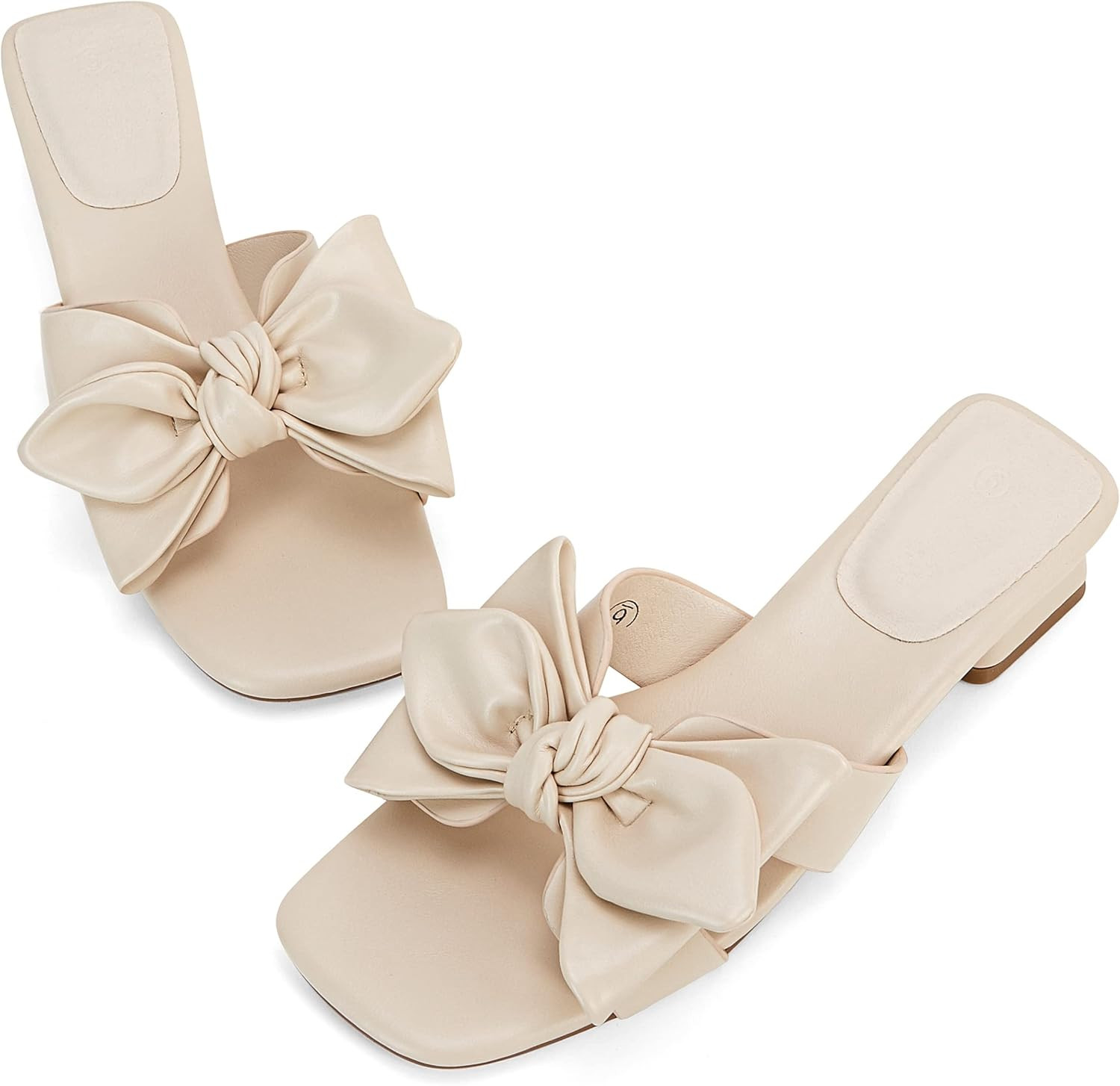 Womens Bow Dressy Low Heel Sandals Slides Summer Chunky Block Heeled Open Toe Mules Slip on Slipp... | Amazon (US)