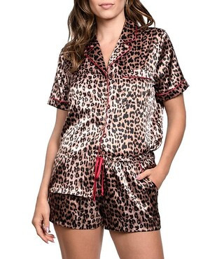 In Bloom By Jonquil Satin Short Sleeve Notch Collar Button-Front Shorty Leopard Print Pajama Set | Dillard's