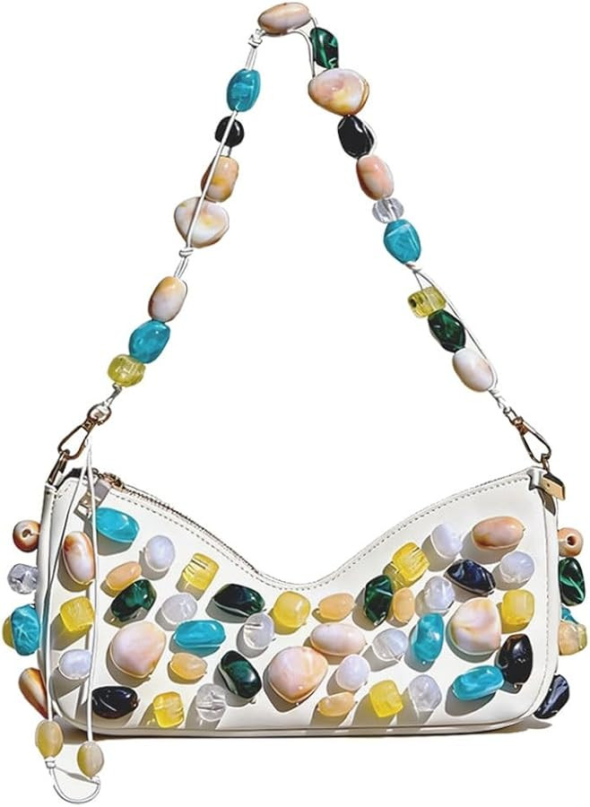 Beaded Shoulder Bag for Women\uff0cHandmade Colorful Bead PU Hobo Purse\uff0cUnique Y2K Top-Handl... | Amazon (US)