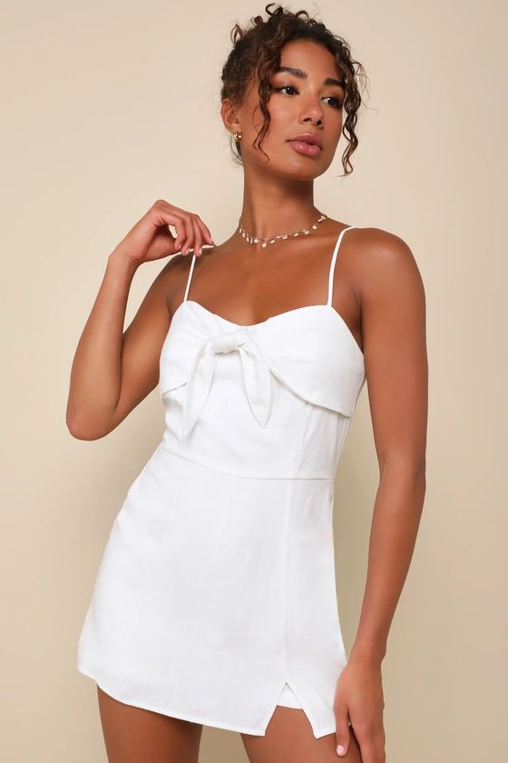 Sunny Favorite White Linen Sleeveless Tie-Front Romper | Lulus