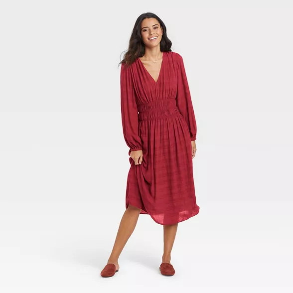 Women's Long Sleeve Smocked Waist Dress - A New Day™ | Target