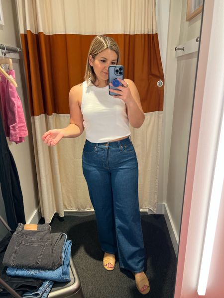 Wide leg jeans - I’m usually a 27 these days but these were a 26 petite. Lots of stretch, high waist, full length.

#LTKSeasonal #LTKunder100