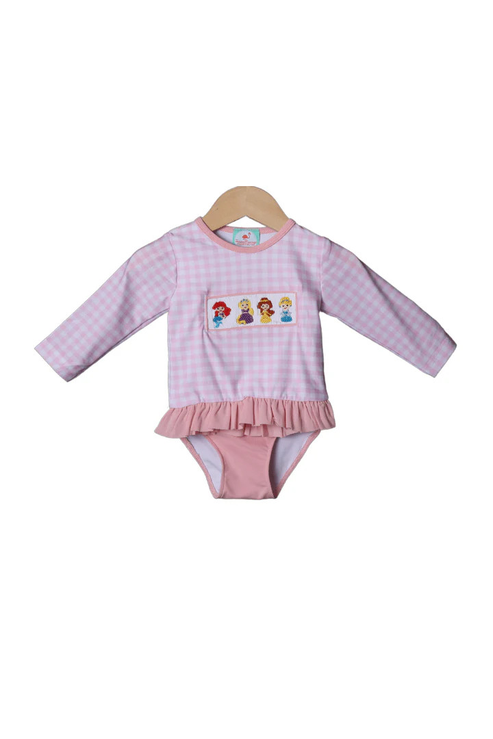 Smocked Princess Pink Gingham Swimsuit | The Smocked Flamingo