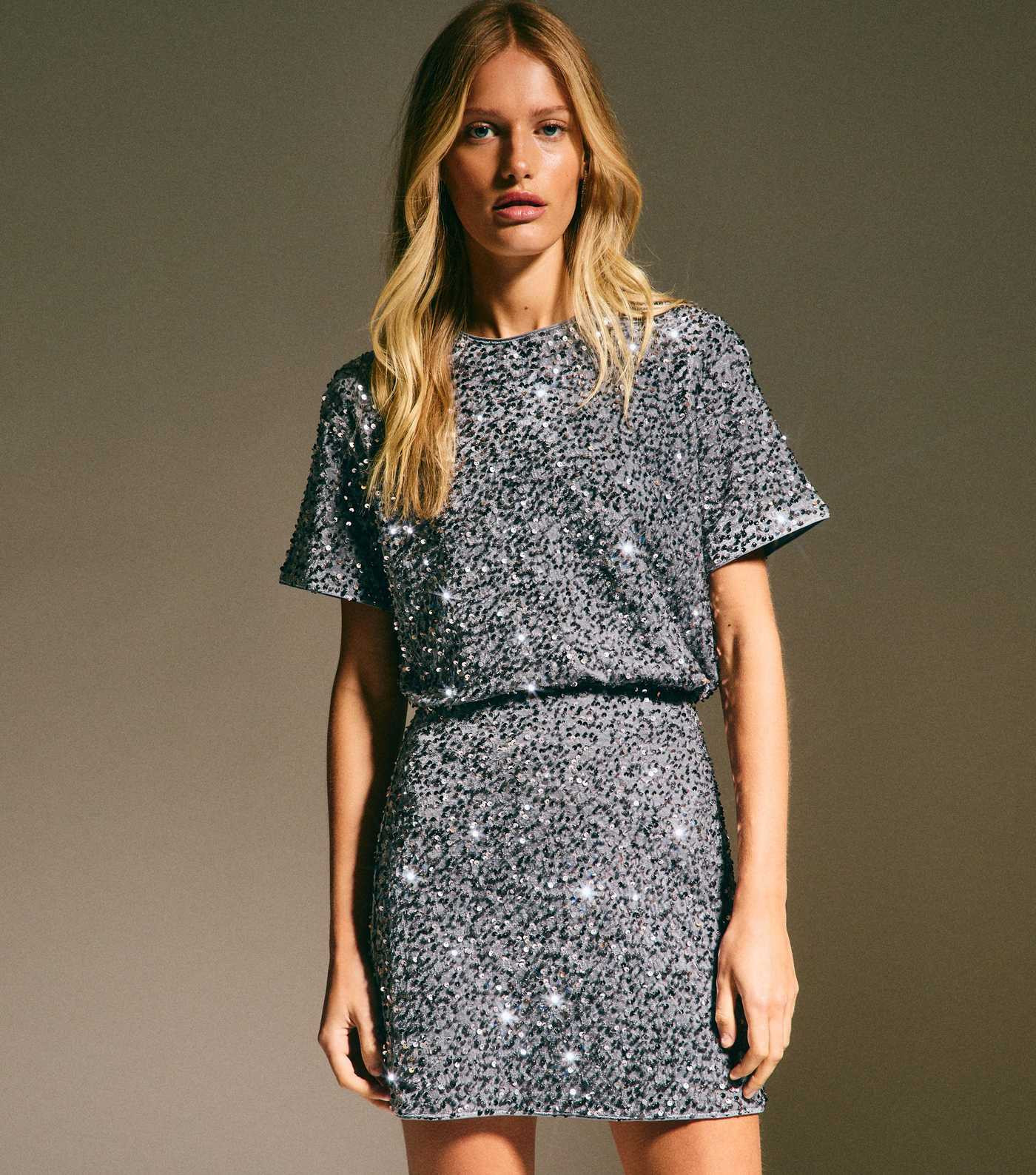 Grey Velvet Sequin Embellished A-Line Mini Skirt | New Look | New Look (UK)