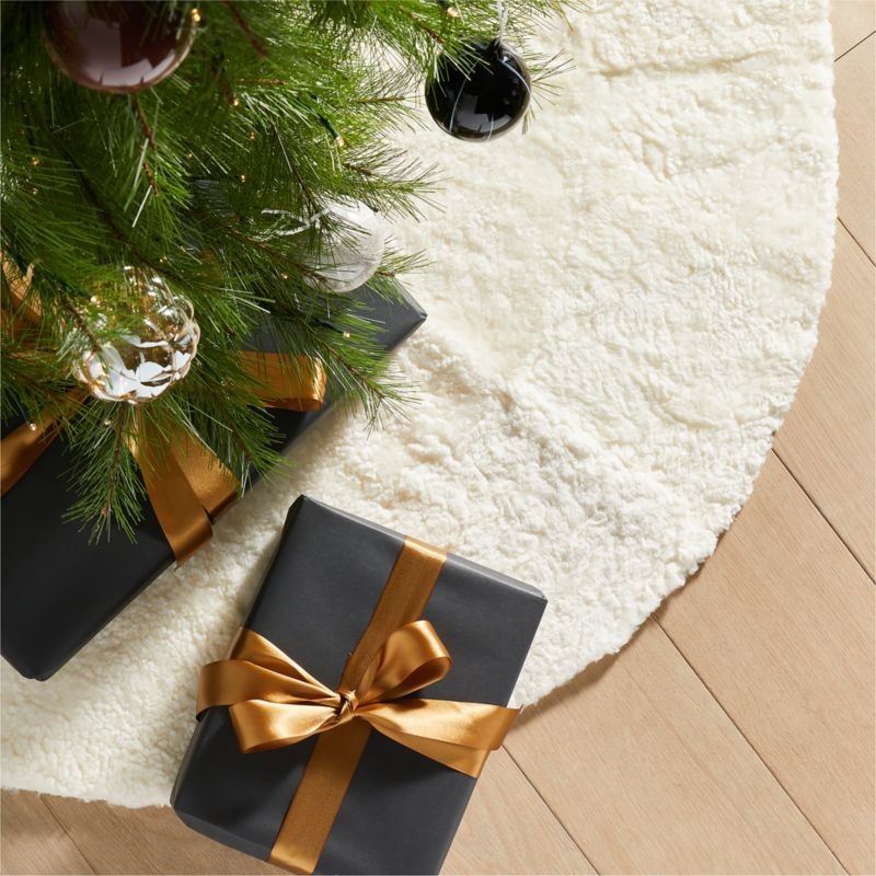 Shorn White Sheepskin Christmas Tree Skirt 48" | CB2 | CB2