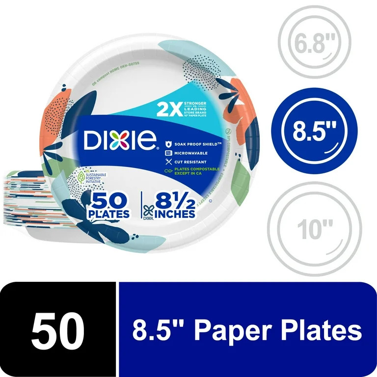 Dixie Disposable Paper Plates, 8.5", Multi-Color, 50 Count | Walmart (US)