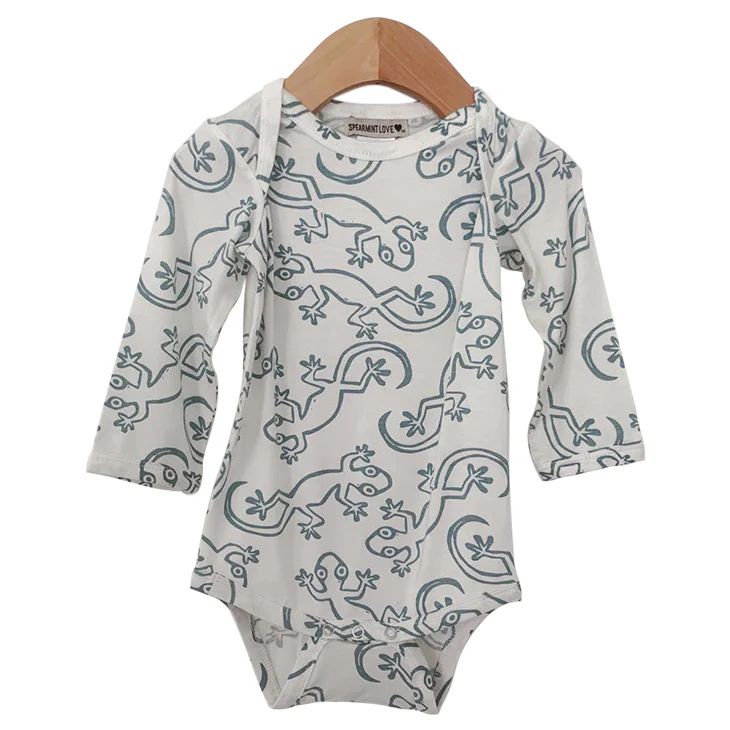 Long Sleeve Bodysuit, Lizard Cloud White | SpearmintLOVE