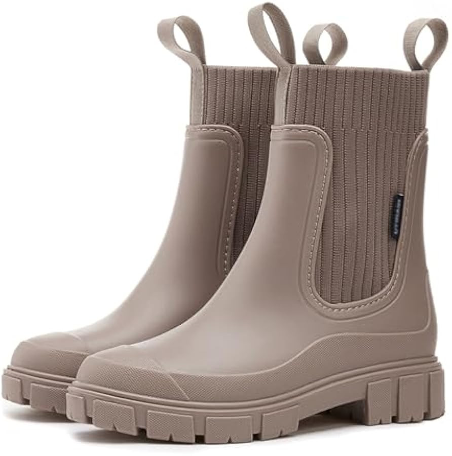 Women'S Waterproof Lug Sole Chelsea Rain Boots Fashion Platform Chunky Heel Rubber Garden Booties Casual Comfortable Non-Slip Outdoor Work Rain Shoes Boots | Amazon (US)