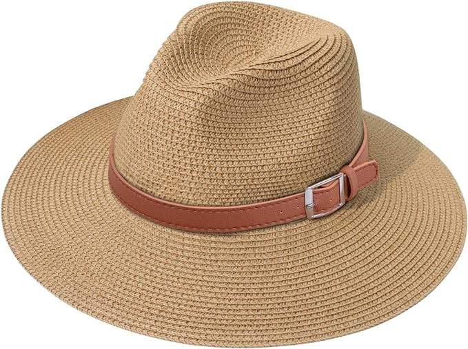 Lanzom Women Wide Brim Straw Panama Roll up Hat Fedora Beach Sun Hat UPF50+ | Amazon (US)