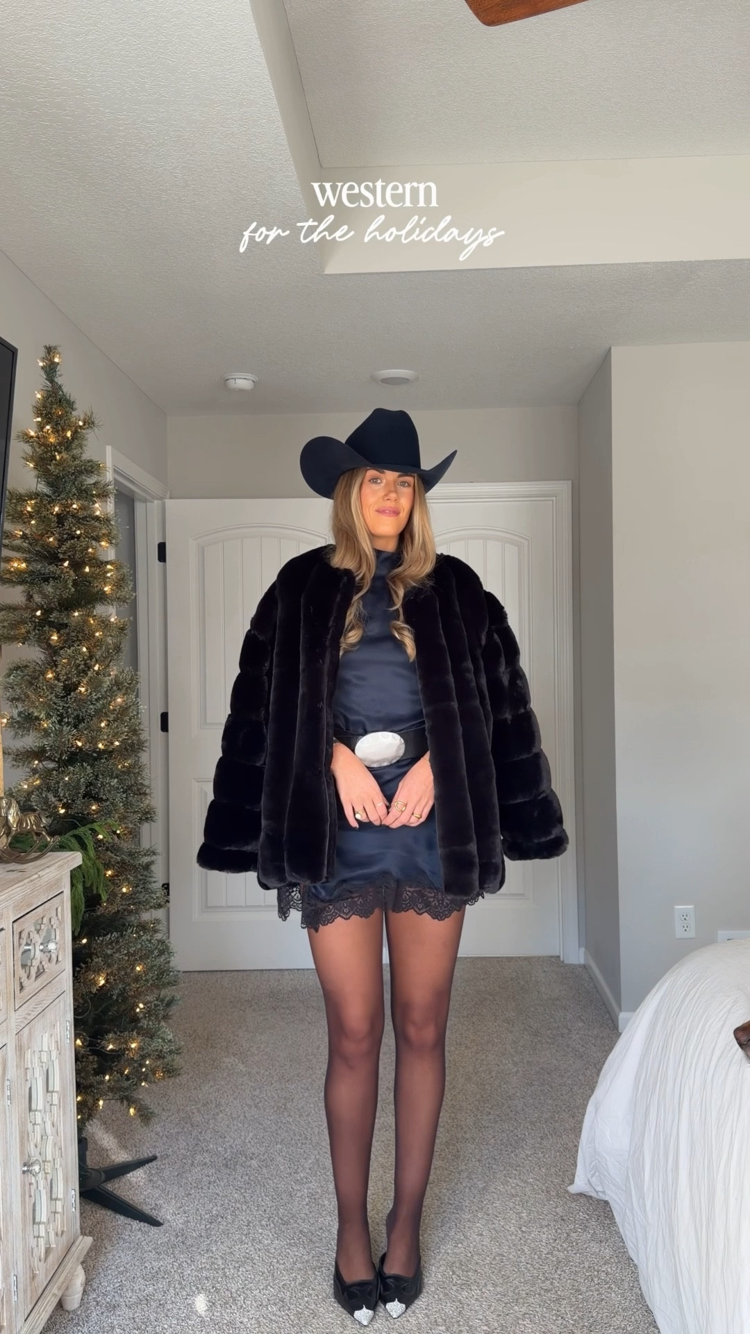 please read for sizing!! dress is not tall girl friendly with the side slit. (i’m 5’10) it may be better for under 5’8 or wear spandex! if inbetween sizes, size down. size medium in brown tights. shoes are steve madden but i linked similar options. my coat is sadly last year but i found lots of good similar faux fur coats 

#LTKSaleAlert #LTKHoliday #LTKootd