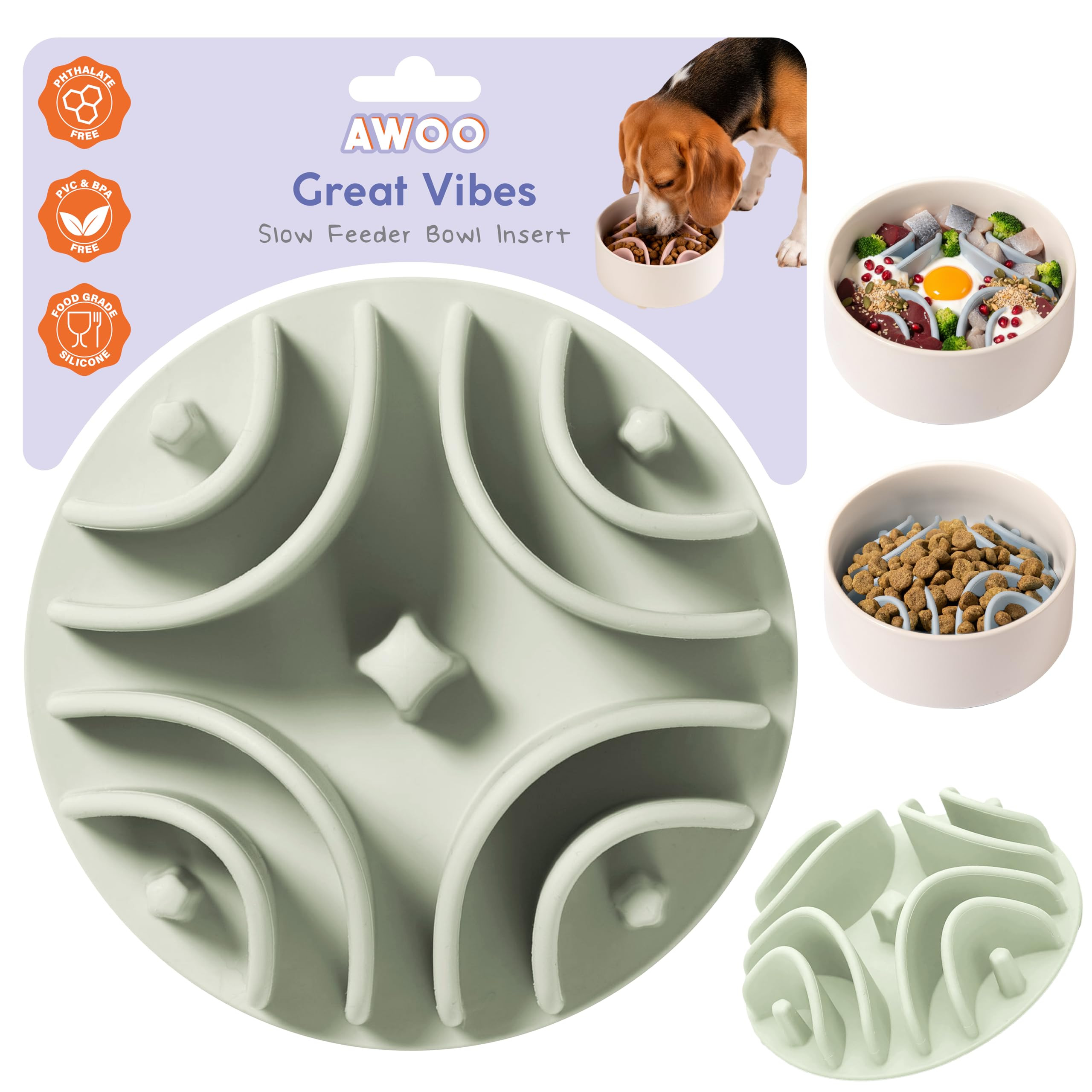 Awoo Great Vibes - Silicone Slow Feeder for Dog Bowls Over 5.5 Inches - Non-Slip, Wet and Dry Foo... | Amazon (US)