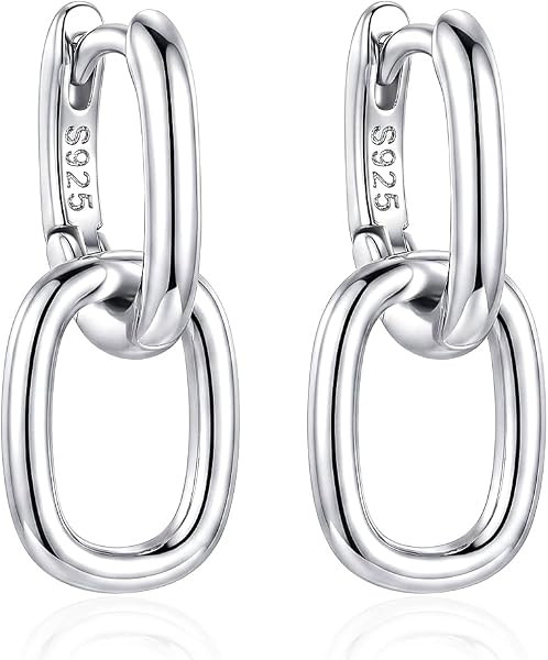 S925 Sterling Silver Hoop Earrings for Women Trendy, Silver Small Drop Earring Hypoallergenic Ear... | Amazon (US)