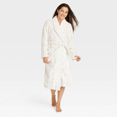Women's Leopard Print Faux Fur Robe - Stars Above™ Off-White XS/S | Target