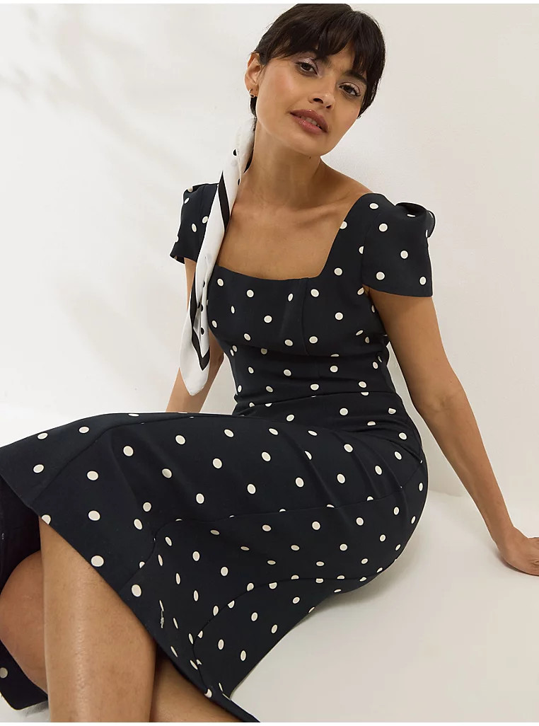 Navy Polka Dot Midi Dress | George