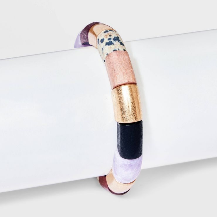 Semi-Precious Lepidolite and Dalmatian Jasper Stretch Bracelet - Universal Thread™ Lilac | Target