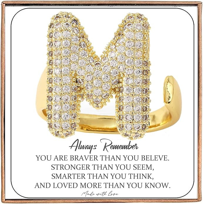 Inspirational Gifts for Women Initial Rings for Women Letter Ring A-Z Chunky Gold Rings 14K Gold ... | Amazon (US)