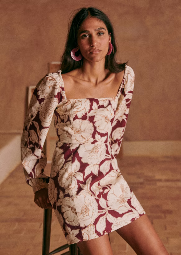 Carola Dress - Flowers on ochre background - Linen - Sézane | Sezane Paris