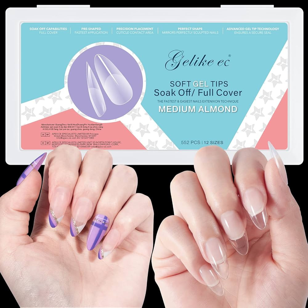 Gelike EC Soft Gel Full Cover Nail Tips Kit for Soak Off Nail Extensions, 552 Pcs Clear Medium Al... | Amazon (US)