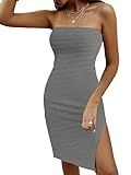 SOLY HUX Women's Strapless Tube Dress Casual Summer Striped Split Thigh Sun Dress Bodycon Midi Dr... | Amazon (US)