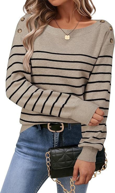 Arach&Cloz Women's Wool Blend Striped Boat Neck Fall Dressy Casual Sweater Tops 2025 | Amazon (US)