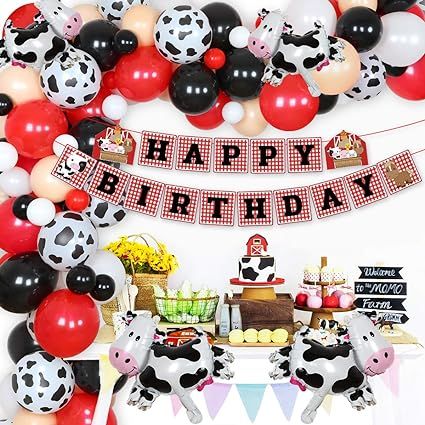 Farm Animal Theme Party Balloon Garland Arch Kit Cow Party Supplies 99 Pack White Black Red Ballo... | Amazon (CA)