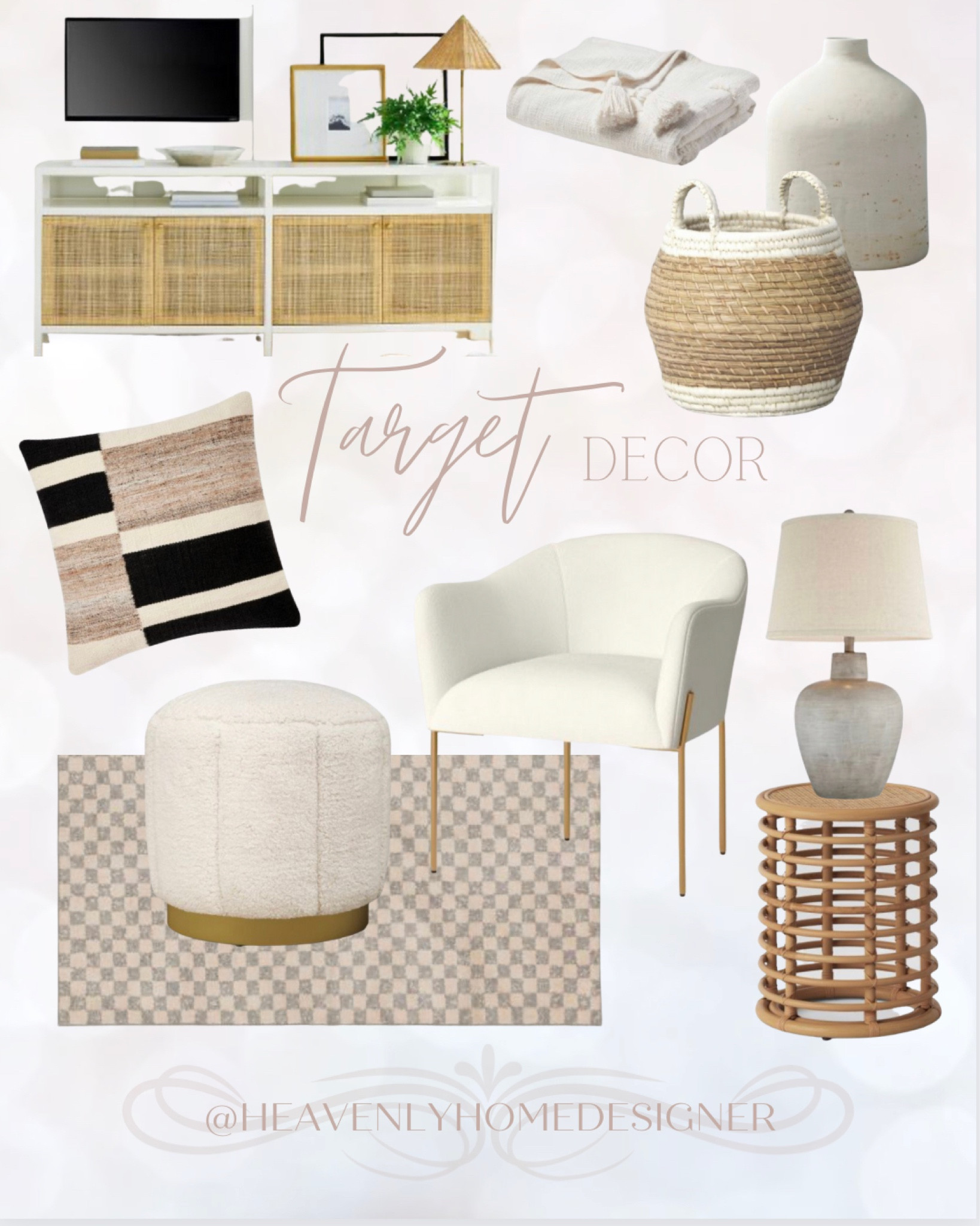 Target home decor, Target home accessories, Target furniture, neutral decor, modern decor, beige decor, wooden end table, table lamp, ceramic lamp, area rug, living room rug, ottoman, woven basket, living room storage, tv stand, throw pillow, vase, throw blanket

#LTKunder50 #LTKhome #LTKsalealert