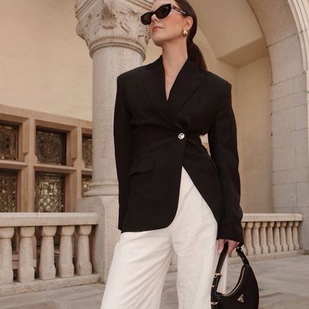 H&m, Ysl, Prada, Max mara, Jigsaw, John lewis, transitional outfit, spring outfit, black blazer, waisted blazer, linen trousers, white trousers, wide leg trousers, nylon bag, Prada re-nylon, cat eye sunglasses, spring outfits, black and white outfit, outfit ideas

#LTKspring #LTKstyletip #LTKeurope