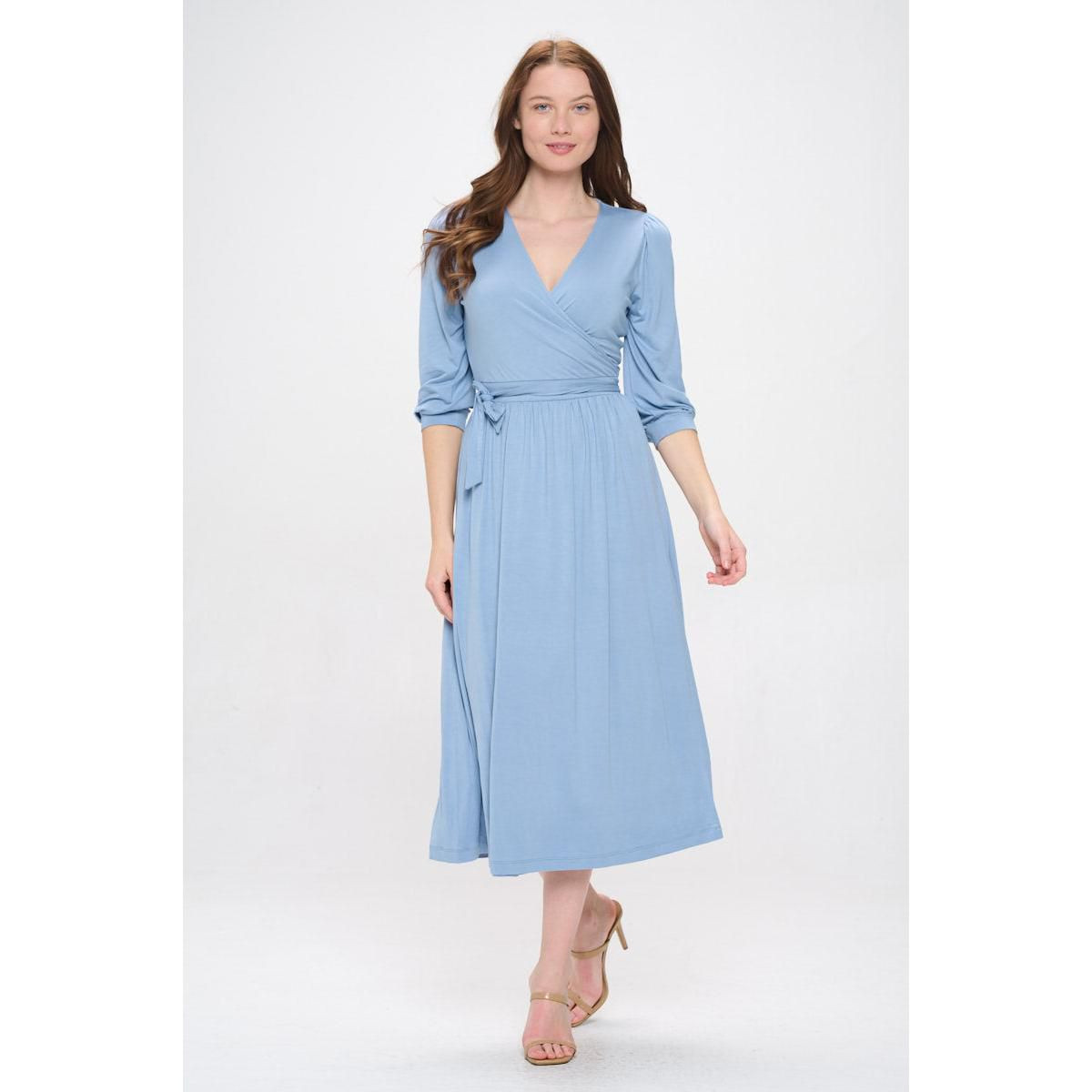 WEST K Womens Hadley Three Quarter Sleeve Full Wrap Dress - Xlarge - Denim Blue | Target