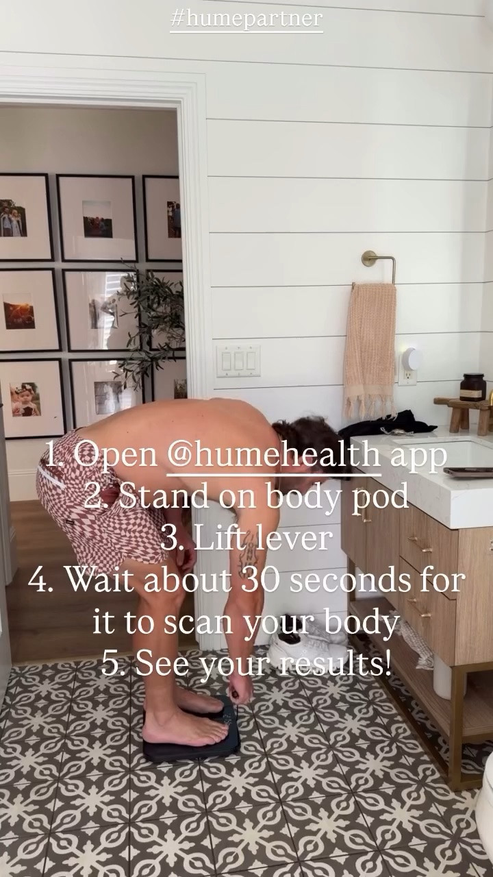 1. Open @humehealth app
2. Stand on body pod
3. Lift lever
4. Wait about 30 seconds for it to scan your body
5. See your results! #humepartner