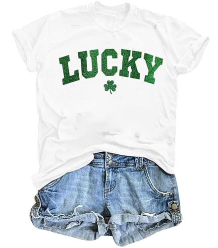 Women St Patrick's Day T-Shirt Glittery Short Sleeve Shirt Irish Shamrock Graphic Tees Tops | Amazon (US)