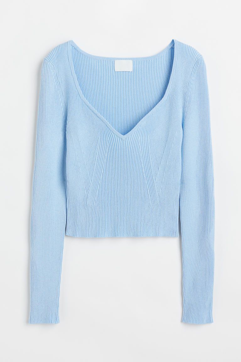 H & M - Short Rib-knit Sweater - Blue | H&M (US + CA)