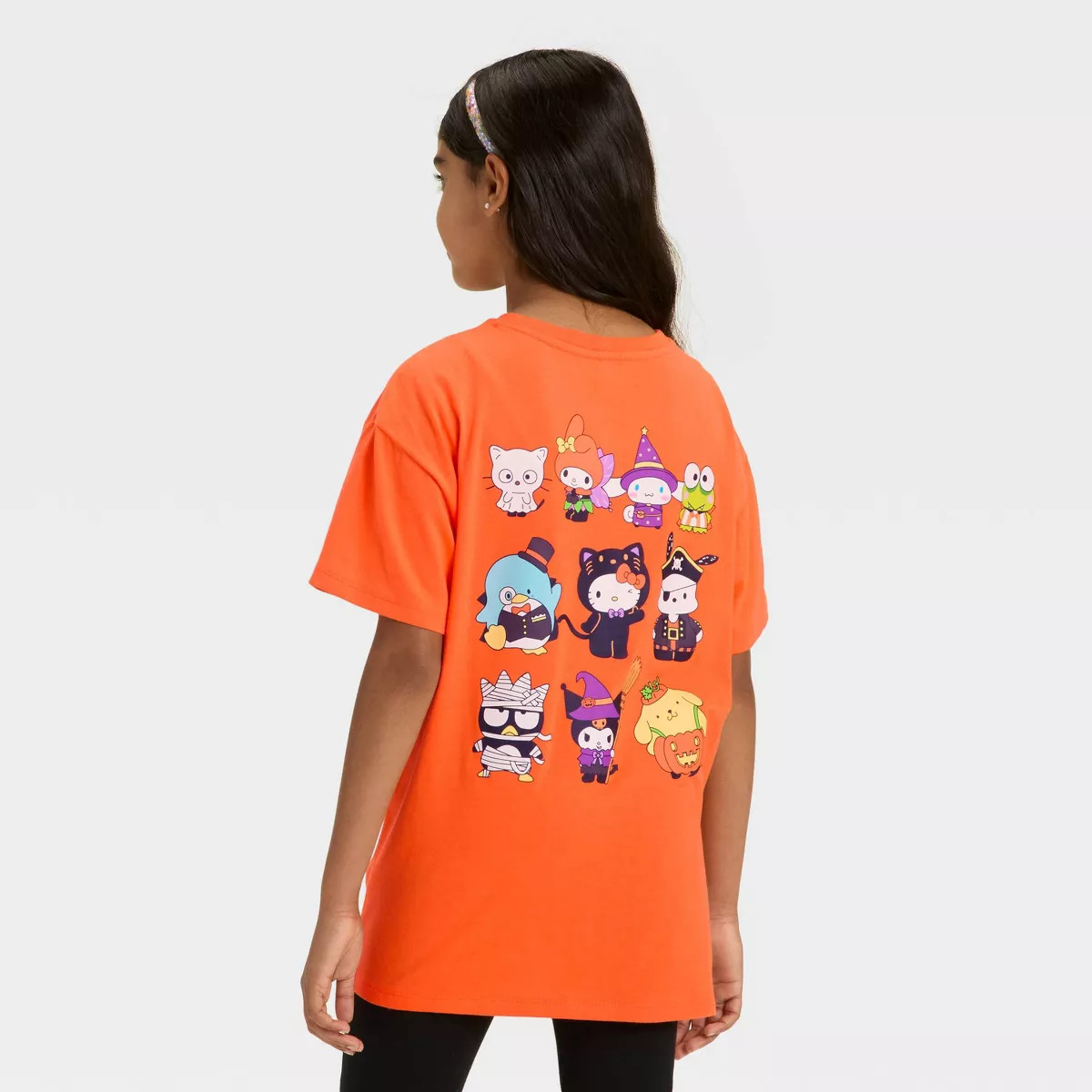 Girls' Hello Kitty and Friends Halloween Front and Back Short Sleeve Graphic T-Shirt - Orange | Target