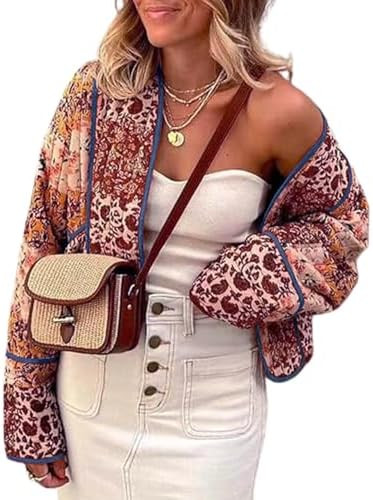 Omoone Women's Cropped Floral Reversible Quilted Jacket Cardigan Printed Lightweight Open Front P... | Amazon (US)