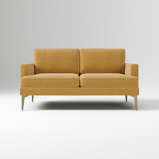 Andes Loveseat, Poly , Performance Basket Slub, Dijon, Blackened Brass | West Elm (US)