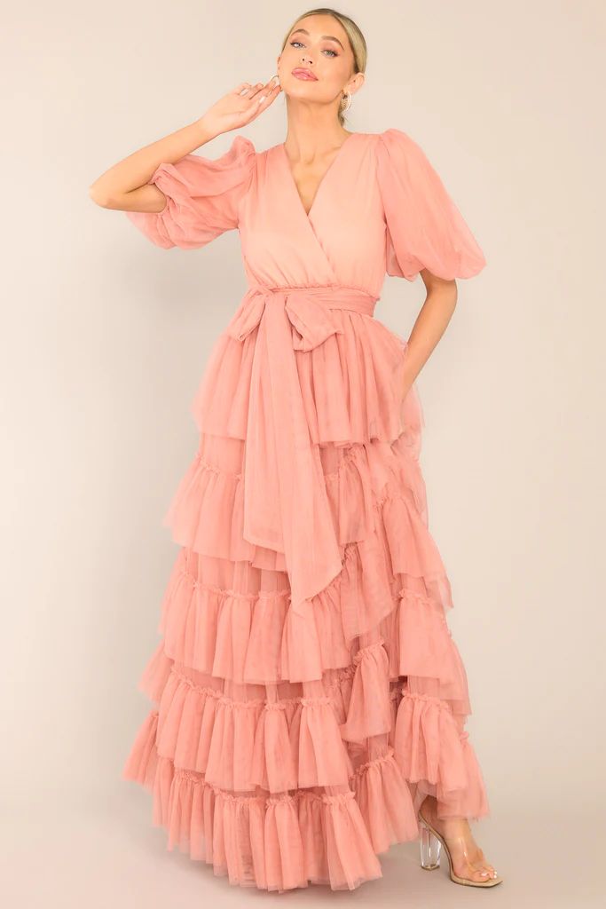 A Beautiful Feeling Rose Pink Tiered Tulle Maxi Dress | Red Dress