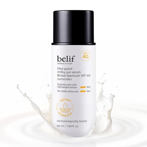 belif Milky Niacinamide Sunscreen SPF 40 – Lightweight & Invisible Sun Serum for Face with 7 Types of Hyaluronic Acid | No White Cast, Non-Comedogenic, Hydrating, Makeup-Gripping Primer (1.69 fl.oz) | Amazon (US)