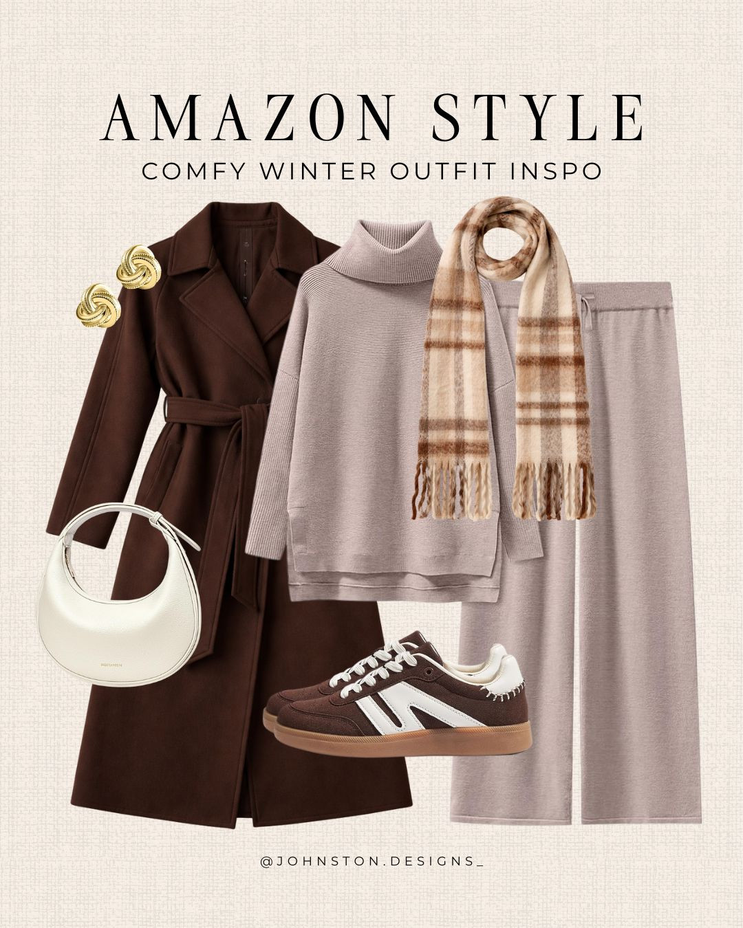 Stay cozy and stylish with this Amazon winter outfit inspo! Perfect blend of chic and comfort with matching knit set and pea coat. Winter style, neutral, brown, knit set, cold weather clothing, Amazon fashion. 

 #LTKootd #LTKSeasonal #LTKFindsUnder50
