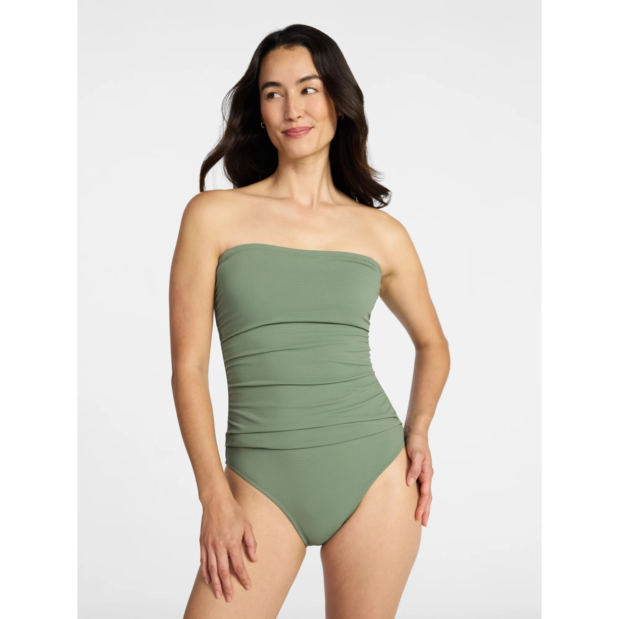 Time and Tru Women's and Women's Plus Size Ribbed Bandeau One Piece Swimsuit, Sizes XS-3X | Walmart (US)