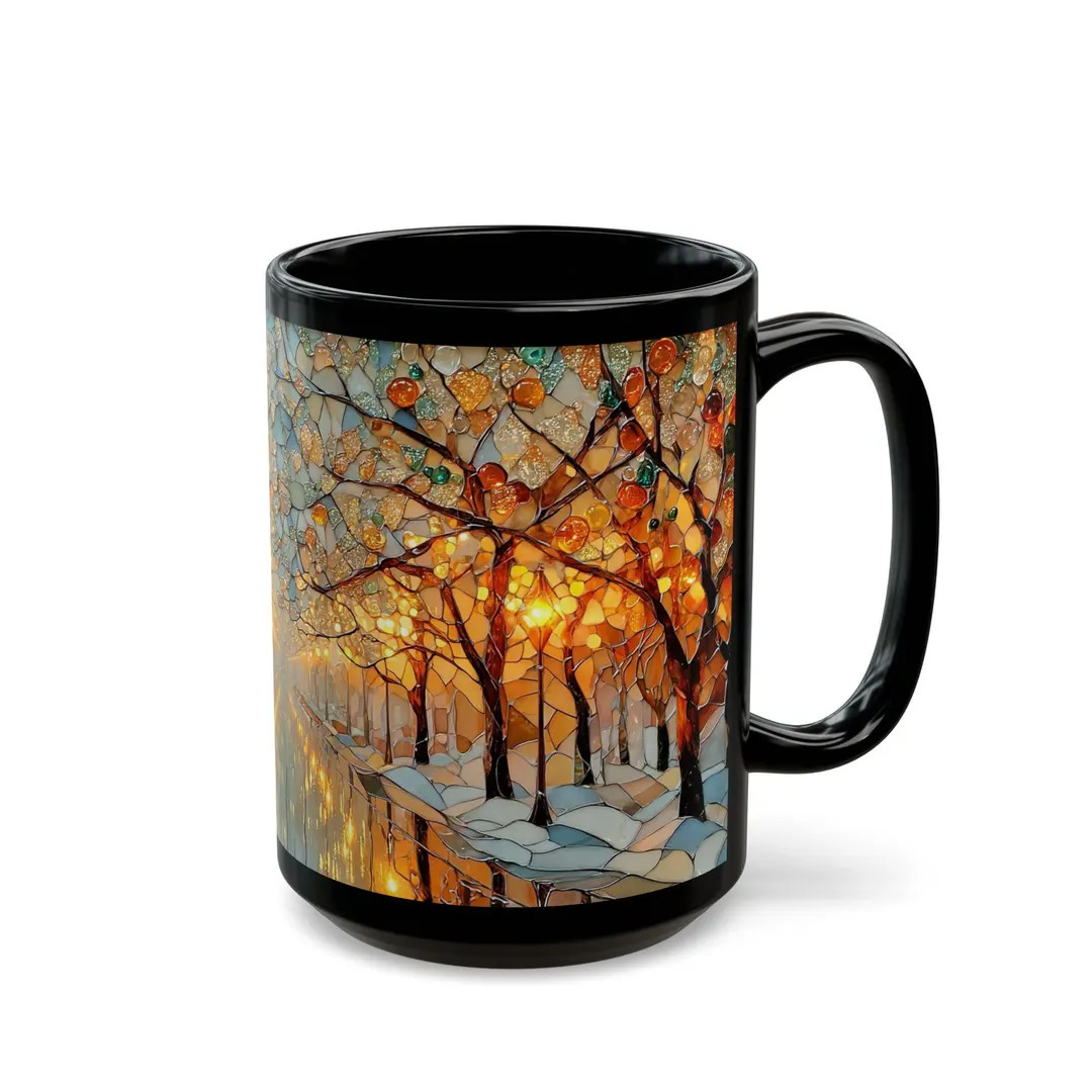 Stained Glass Winter Trees Mug Luminous Christmas Landscape Art Coffee Cup Cozy Snowy Forest 15oz... | Etsy (US)