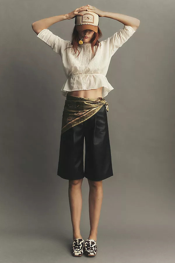 Faux Leather Pleated Trouser Bermuda Shorts | Anthropologie (US)