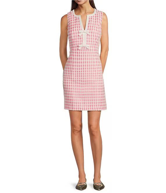 Lilly Pulitzer Aria Charming Check Boucle Notch Neck Sleeveless Bow Shift Dress | Dillard's | Dillard's