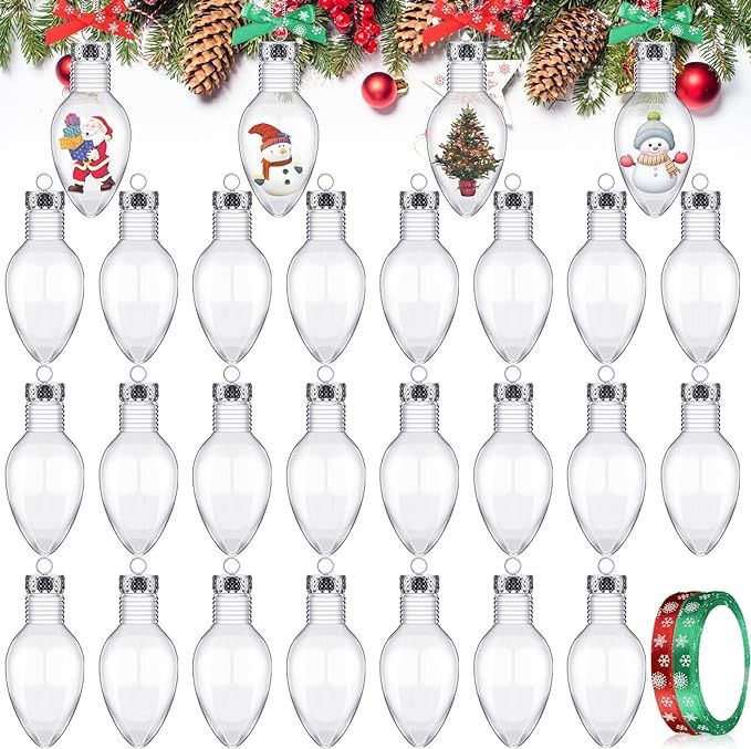 24 Pcs 4 Inch Fillable Clear Light Bulb Shape Plastic Christmas Ornaments with Removable Screw of... | Amazon (US)