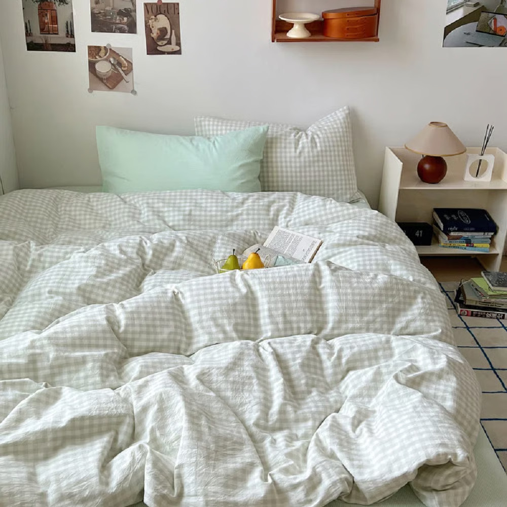 Nayoroom Boho Or Plaid Bedding Set Grid Duvet Cover With Zipper Ties 100% Washed Microfiber Soft ... | Wayfair North America