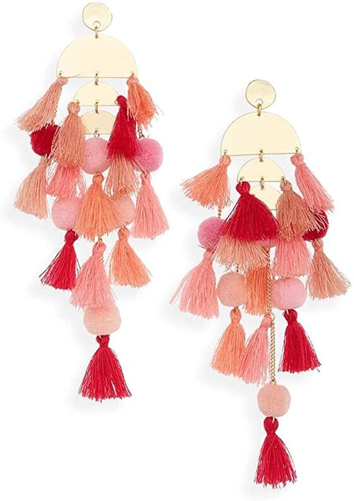 Long Tassel Earrings Statement Fringe Drop Bohemian Earrings Big Dangle for Women Fashion | Amazon (US)